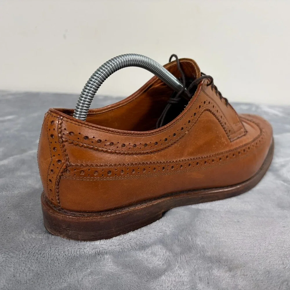 Ralph Lauren Sanderson Burnished Wingtip Oxford Dress Shoes Mens 10 D Brown Tan